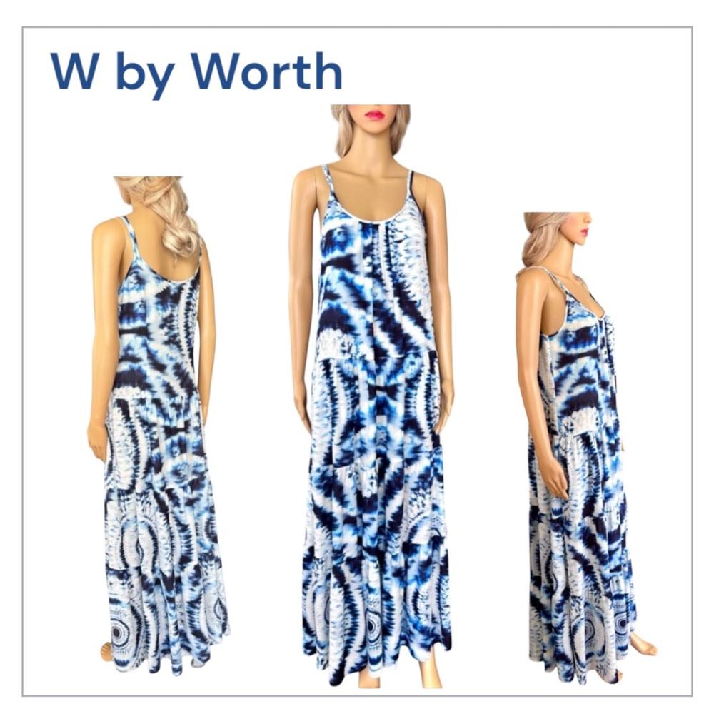 W by Worth Blue and White Tie-Dye Maxi Dress